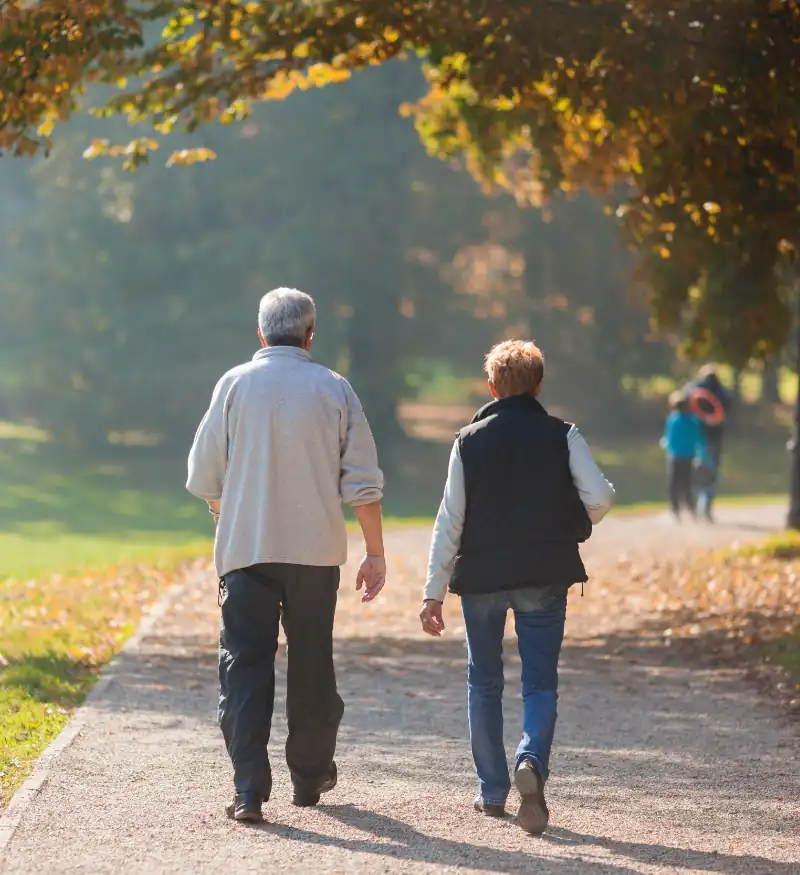 Old couple walking in the park